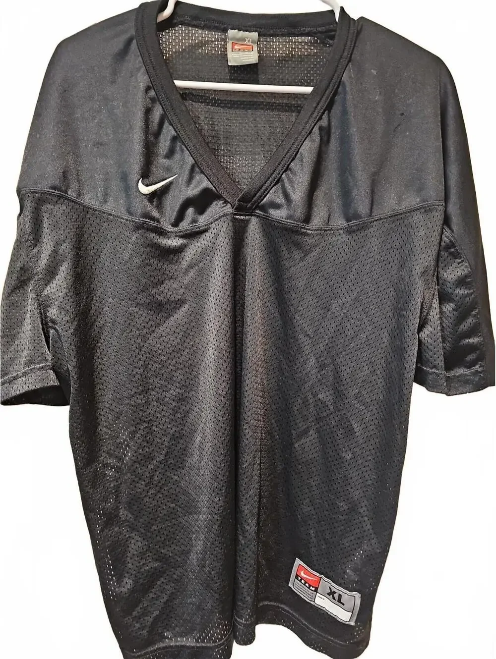 Vintage Nike Mesh Football Jersey Mens XL Black V-Neck Pullover